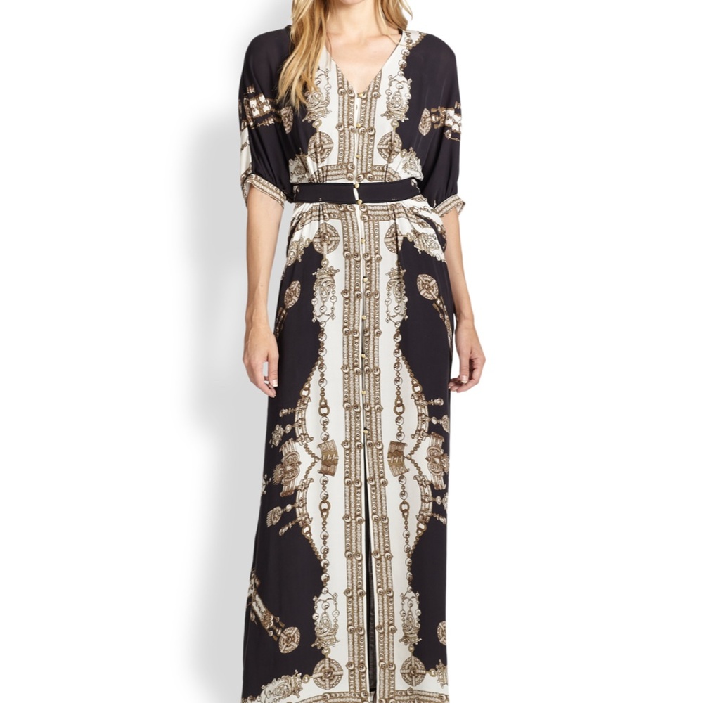 Marchesa Voyage Sheer Jewel Pattern Maxi Dress